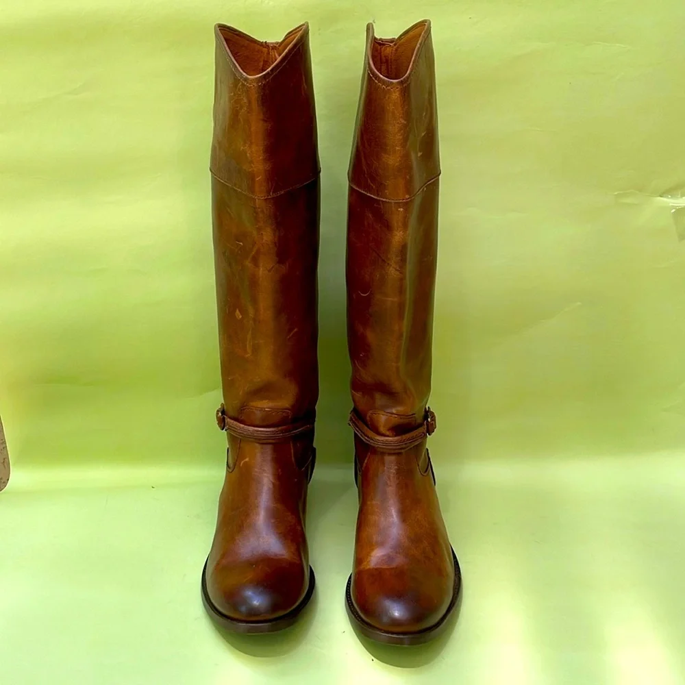 New orange brown Frye grunge leather riding boots
